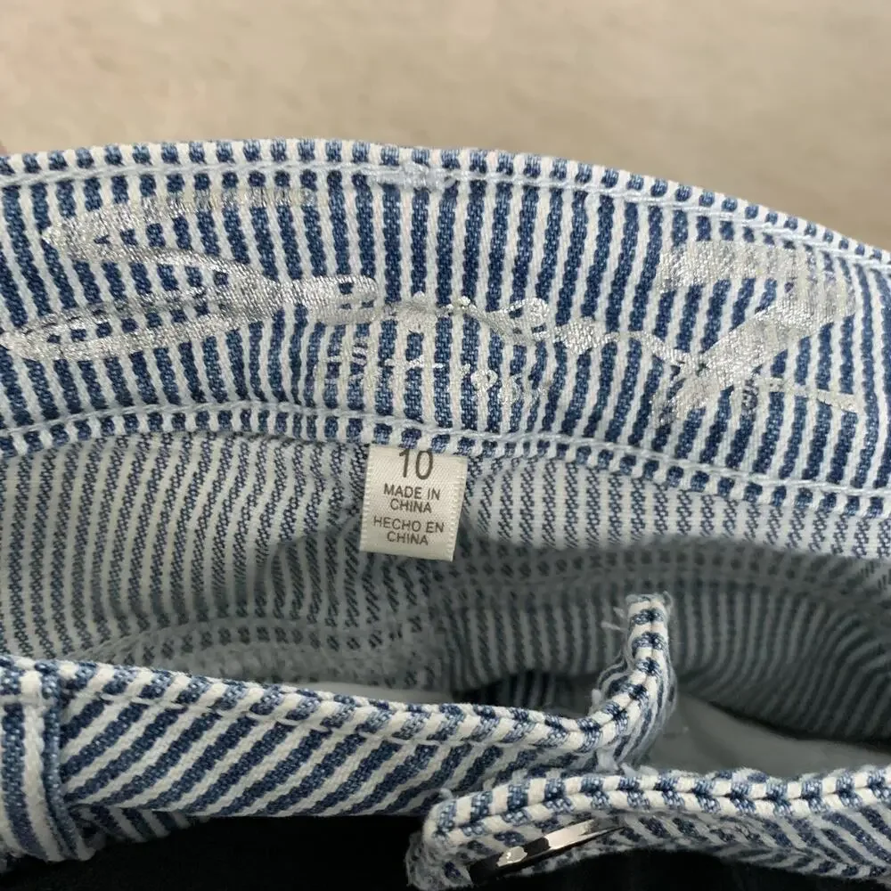 Seven 7 Jeans Shorts Womens Sz 10 Railroad Stripe Bermuda Blue Stretch Denim